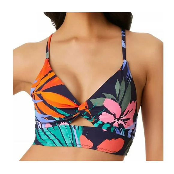 Jessica Simpson Floral Cross Back Island Twist-Front Swim Bikini Top Small - Picture 1 of 4